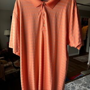 Greg Norman Collection Coral Polo and Black/Silver Stripe Polo